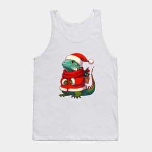 Cute Christmas Iguana Santa Tank Top